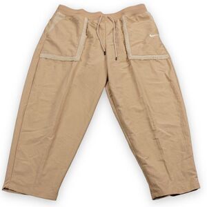 Nike Loose Fit High Rise Pants Womens XXL Drawstring‎ Khaki Faux Fur Trim Curvy